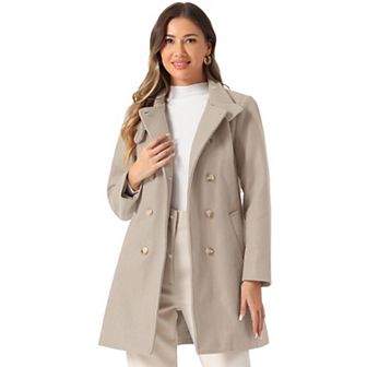 Double Breasted Overcoat For Women's Winter Stand Collar Vintage Pea Coats