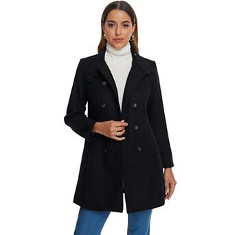 Double Breasted Overcoat for Women's Winter Stand Collar Vintage Pea Coats