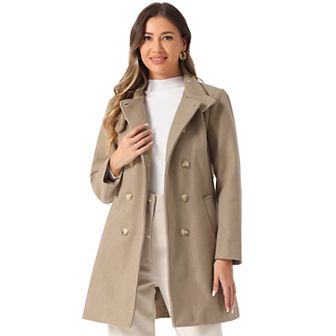 Double Breasted Overcoat For Women's Winter Stand Collar Vintage Pea Coats