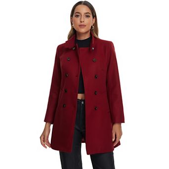 Double Breasted Overcoat For Women's Winter Stand Collar Vintage Pea Coats