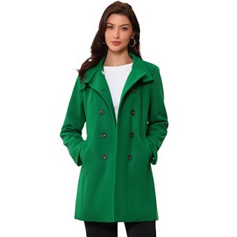 Double Breasted Overcoat for Women's Winter Stand Collar Vintage Pea Coats