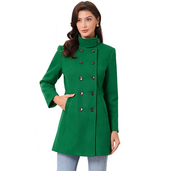 Double Breasted Overcoat for Women's Winter Stand Collar Vintage