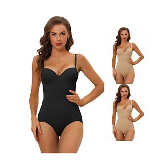 3 Packs Women Adjustable Straps Leotard Jumpsuit Tummy Control Bodysuit Shapewears With Bras