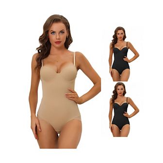 3 Packs Women Adjustable Straps Leotard Jumpsuit Tummy Control Bodysuit Shapewears With Bras