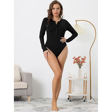 3 Packs Womens Full Bodysuit Button Crew Neck Long Sleeve Bodycon Romper Stretchy Jumpsuit