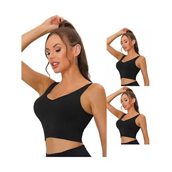 3 Packs Women's Workout Fitness Longline Wireless Padded Yoga Sports Bras With Medium Support