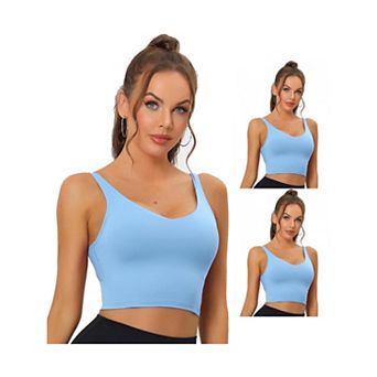 3 Packs Women's Workout Fitness Longline Wireless Padded Yoga Sports Bras With Medium Support