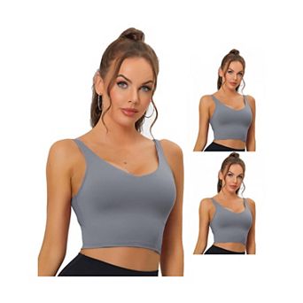 3 Packs Women's Workout Fitness Longline Wireless Padded Yoga Sports Bras With Medium Support