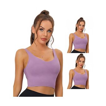 3 Packs Women's Workout Fitness Longline Wireless Padded Yoga Sports Bras With Medium Support