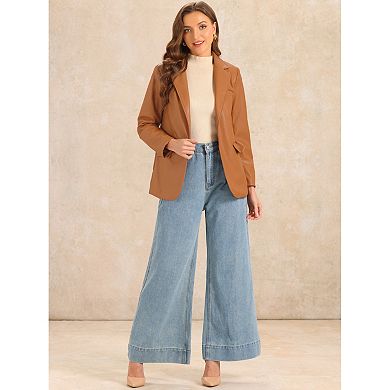 Faux Leather Blazer For Women's Lapel Collar Pu Moto Biker Jackets