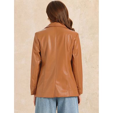 Faux Leather Blazer For Women's Lapel Collar Pu Moto Biker Jackets