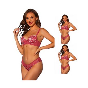3 Packs Womens Lingerie Set Adjustable Straps Lace Underwired Bras And Panties