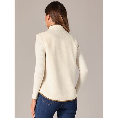 Womens Fleece Vest Soft Plush Outerwear With Pockets Buttons Sleeveless Fuzzy Jacket Vest
