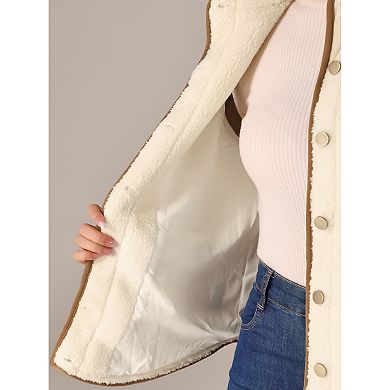 Womens Fleece Vest Soft Plush Outerwear With Pockets Buttons Sleeveless Fuzzy Jacket Vest