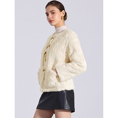 Women's Faux Fur Cropped Jackets Fluffy Toggle Short Coats