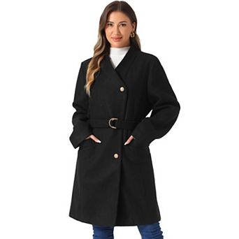 Elegant Outerwear Coats For Women's Stand Collar Long Sleeve Button Belt Winter Classic Long Coat