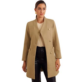 Elegant Outerwear Coats For Women's Stand Collar Long Sleeve Button Belt Winter Classic Long Coat