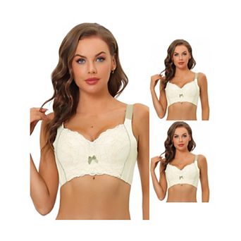 3 Packs Women's Wide Straps High Back Padded Lace Push Up Full-coverage Bralette