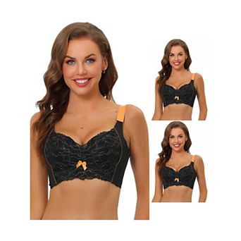 3 Packs Women's Wide Straps High Back Padded Lace Push Up Full-coverage Bralette