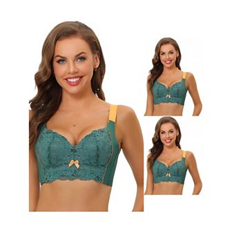 3 Packs Women's Wide Straps High Back Padded Lace Push Up Full-coverage Bralette