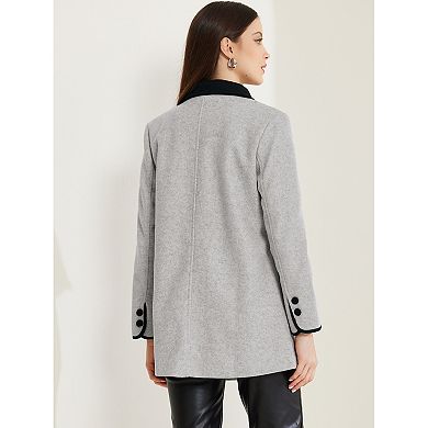 Women's Winter Overcoat Double Breasted Collared Pockets Color Contrast Long Sleeve Casual Pea Coat