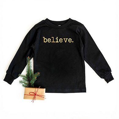 Believe Raised Print Youth Long Sleeve Graphic Tee