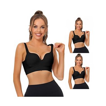 3 Packs Women's Medium Impact Workout Deep V-neck Wireless Padded Fitness Sports Bras