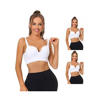 3 Packs Women's Medium Impact Workout Deep V-neck Wireless Padded Fitness Sports Bras