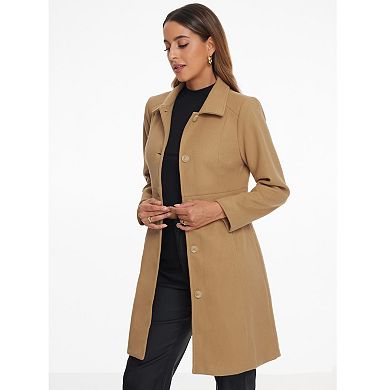 Lapel Coats For Women's Button Down Single Breasted Long Sleeve Elegant Winter Pea Coat