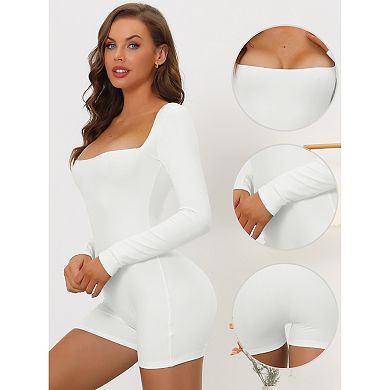 3 Packs Womens Squareneck Leotard Jumpsuit Shapewear Tummy Control Slim Long Sleeve Full Bodysuit