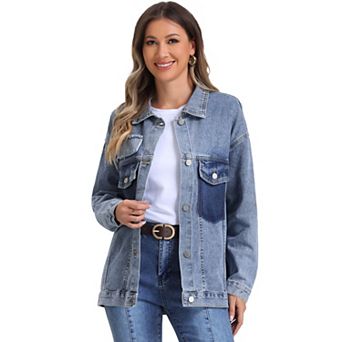 Denim Jackets For Women's Button Up Long Sleeve Bead Decor Trendy Trucker Jackets