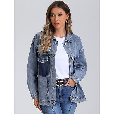 Denim Jackets For Women's Button Up Long Sleeve Bead Decor Trendy Trucker Jackets