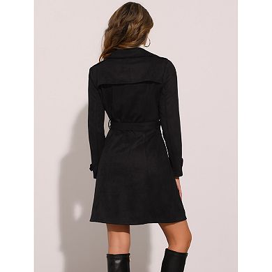 Faux Suede Coat For Women's Belted Long Zipper Jacket