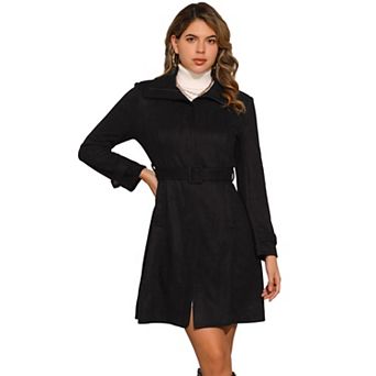 Faux Suede Coat for Women's Belted Long Zipper Jacket