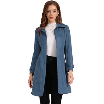 Faux Suede Coat for Women's Belted Long Zipper Jacket