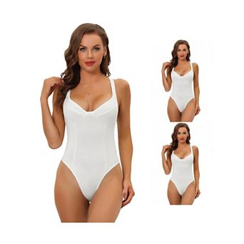 3 Packs Women's Deep V-neck Tummy Control Full Leotard Jumpsuits