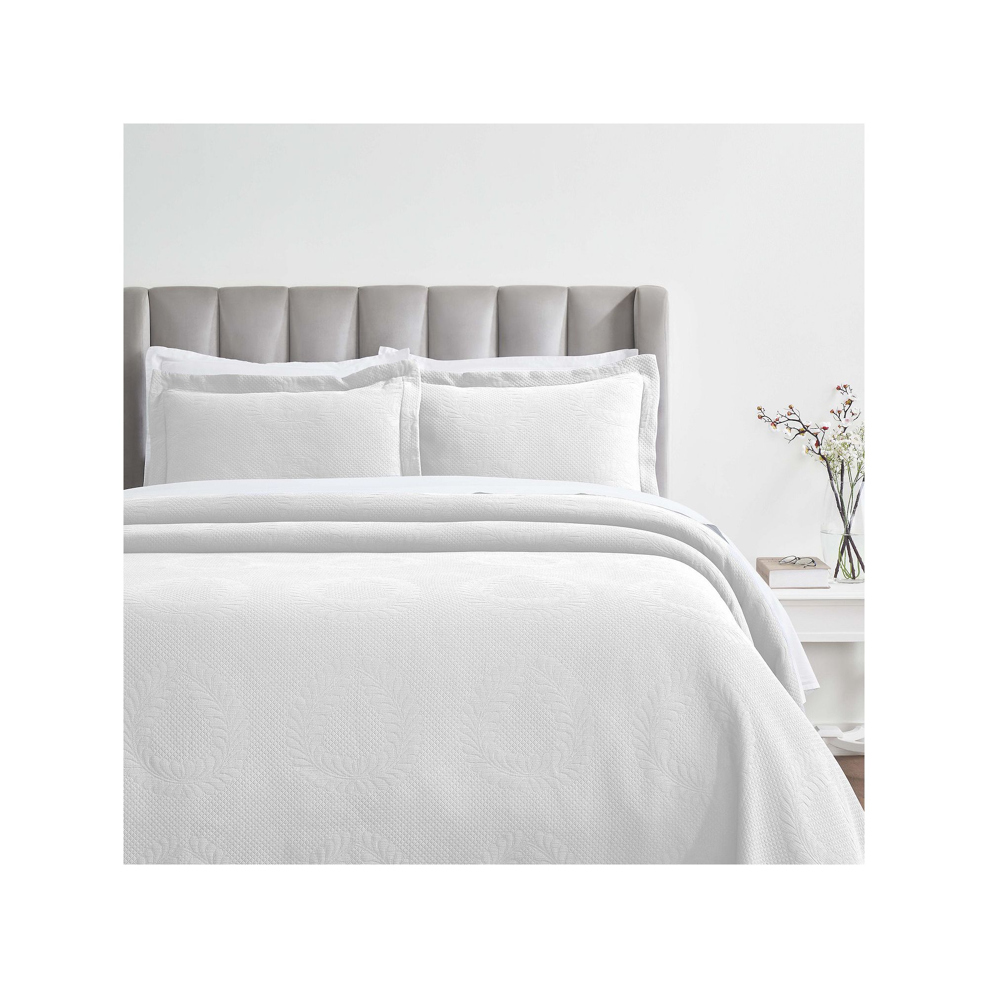 SUPERIOR Peploi Cotton Matelasse Bedspread and Sham Set, White