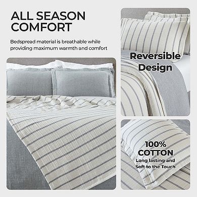 SUPERIOR Valencia Reversible Cotton Medium Weight Matelasse Bedspread & Sham Set