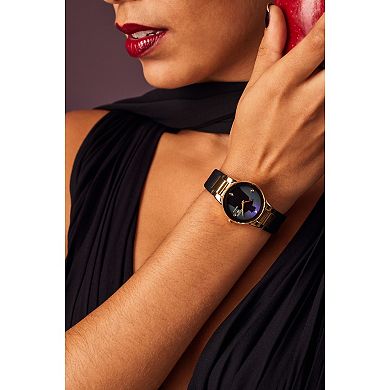 Disney's Villians Evil Queen Citizen Women's Eco-Drive Gold Tone Stainless Steel Black Leather Strap Watch & Pin Box Set