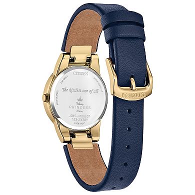 Disney's Snow White Citizen Women's Eco-Drive Gold Tone Stainless Steel Blue Leather Strap Watch & Pin Box Set
