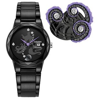 Disney's Ursula Citizen Women's Eco-Drive Black Stainless Steel Crystal Accent Watch & Pin Box Set