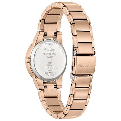 Disney's Ariel Citizen Women's Eco-Drive Rose Gold Tone Stainless Steel Crystal Accent Green Dial Bracelet Watch & Pin Box Set