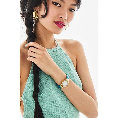 Disney's Princess Jasmine Citizen Women's Eco-Drive Gold Tone Stainless Steel Teal Leather Strap Watch & Pin Box Set