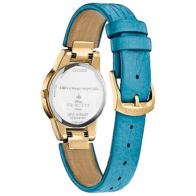 Disney's Princess Jasmine Citizen Women's Eco-Drive Gold Tone Stainless Steel Teal Leather Strap Watch & Pin Box Set