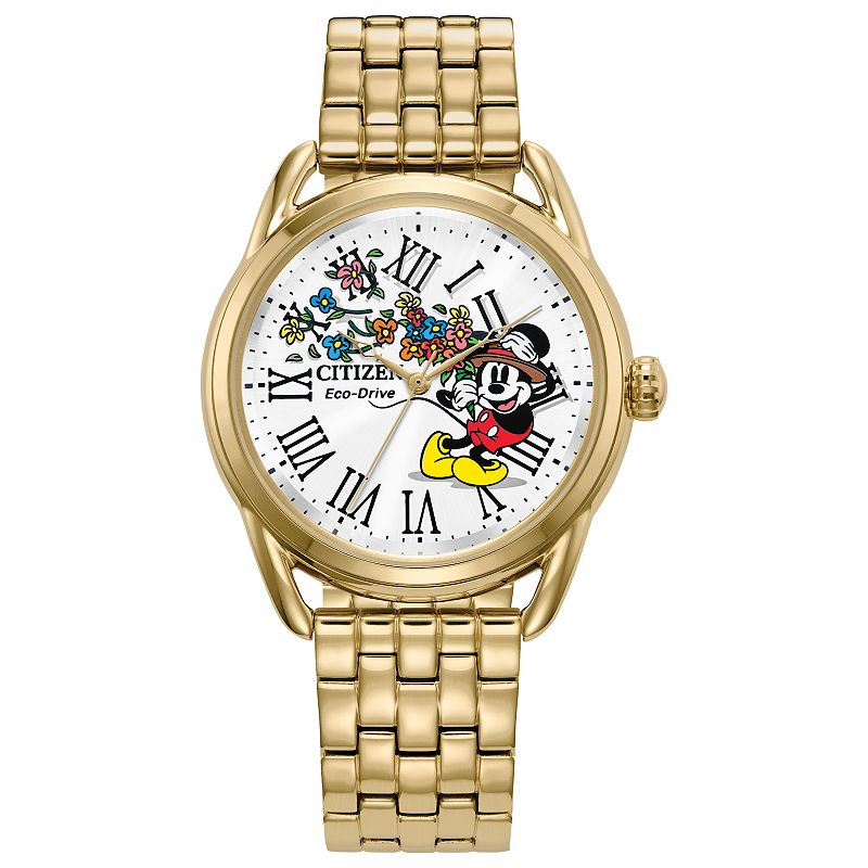 Disney's Windswept Minnie Citizen Women's Eco-Drive Gold Tone Stainless Steel Bracelet Watch - FE7093-57W, Size: 36MM