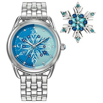 Disney's Frozen Citizen Women's Eco-Drive Stainless Steel Blue Crystal Accent Dial Bracelet Watch