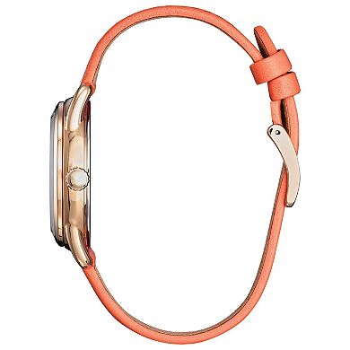 Disney's Gardening Minnie Citizen Women's Eco-Drive Rose Gold Tone Stainless Steel Coral Leather Strap Watch
