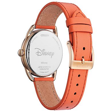 Disney's Gardening Minnie Citizen Women's Eco-Drive Rose Gold Tone Stainless Steel Coral Leather Strap Watch