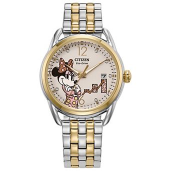 Disney's Empowered Minnie Citizen Women's Eco-Drive Two Tone Stainless Steel Crystal Dial Accent Bracelet Watch - FE6084-70W