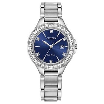 Citizen Women's Eco-Drive Silhouette Crystal Bezel Stainless Steel Blue Dial Bracelet Watch - FE1190-53L